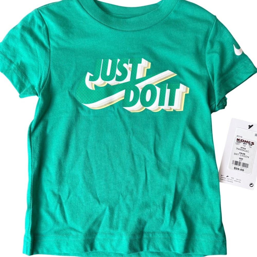 Nike Boys Just Do It Graphic T-Shirt Bright Green 2T 7MM902G‎ NWT